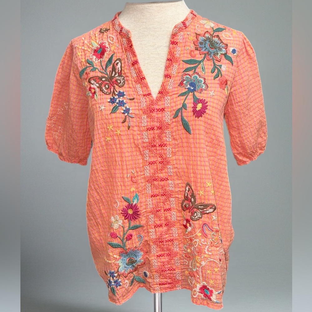Johnny Was Workshop Olinda Puff Sleeve Effortless Blouse XS Floral Boho Top